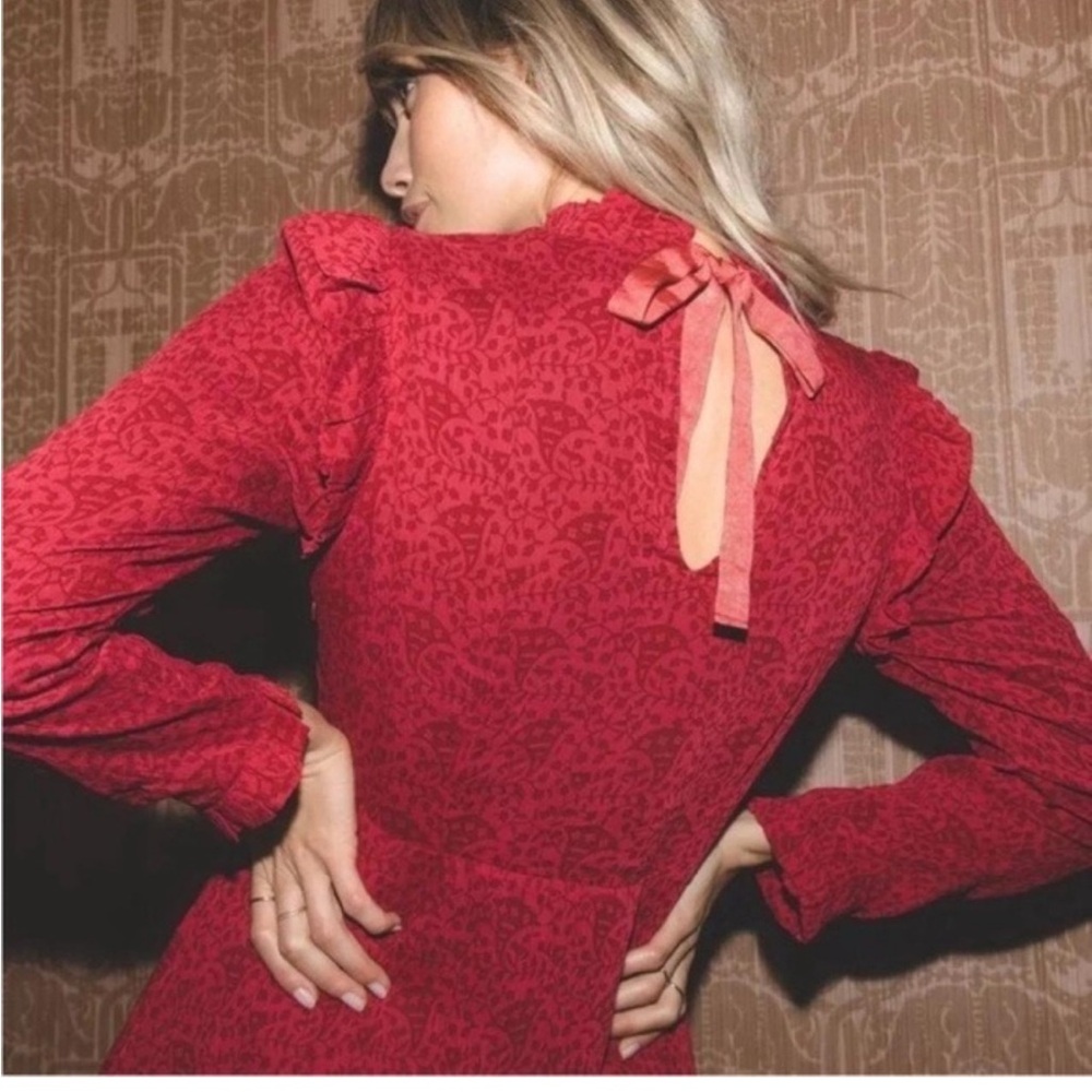 NWT XS Long Sleeve Red Cleobella Mini Dress - Picture 3 of 8
